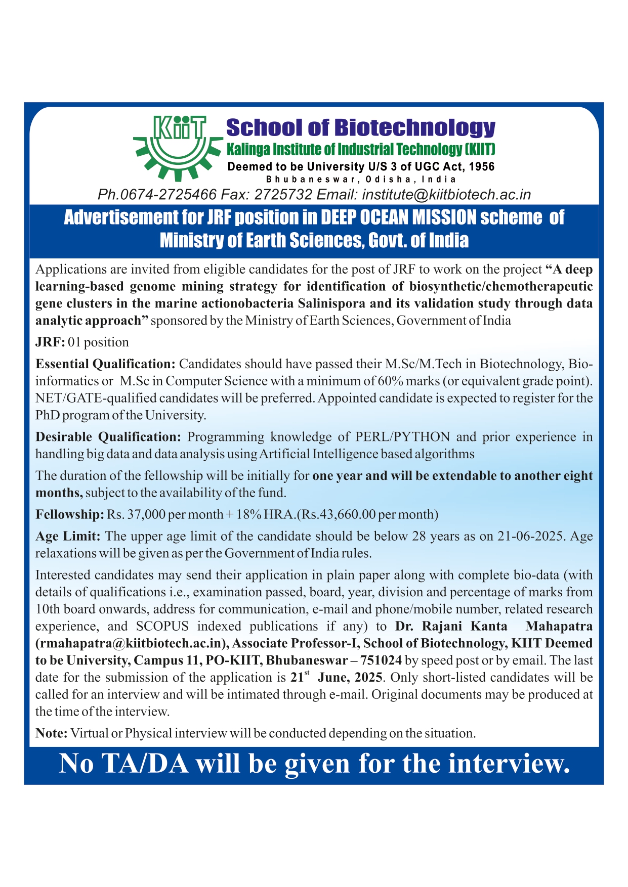 JRF AD KSBT 30th May 2025